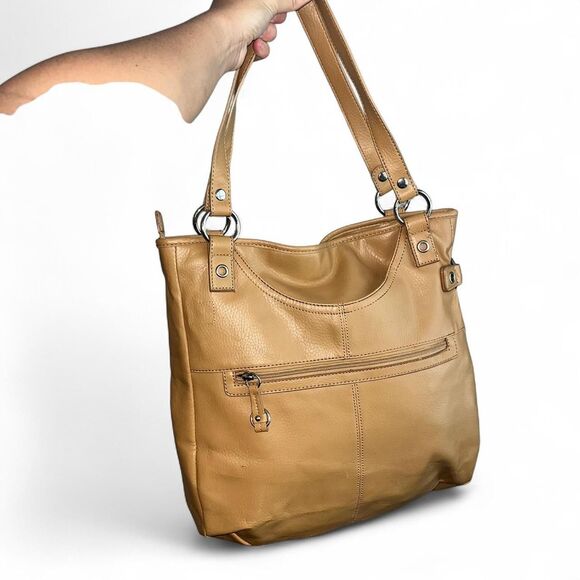 Franco Sarto camel tan leather shoulder tote - Picture 2 of 7